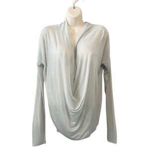 Pursue Womens Sz M Draped Lightweight Semi Sheer Blouse‎ Top Popover Grey Blue